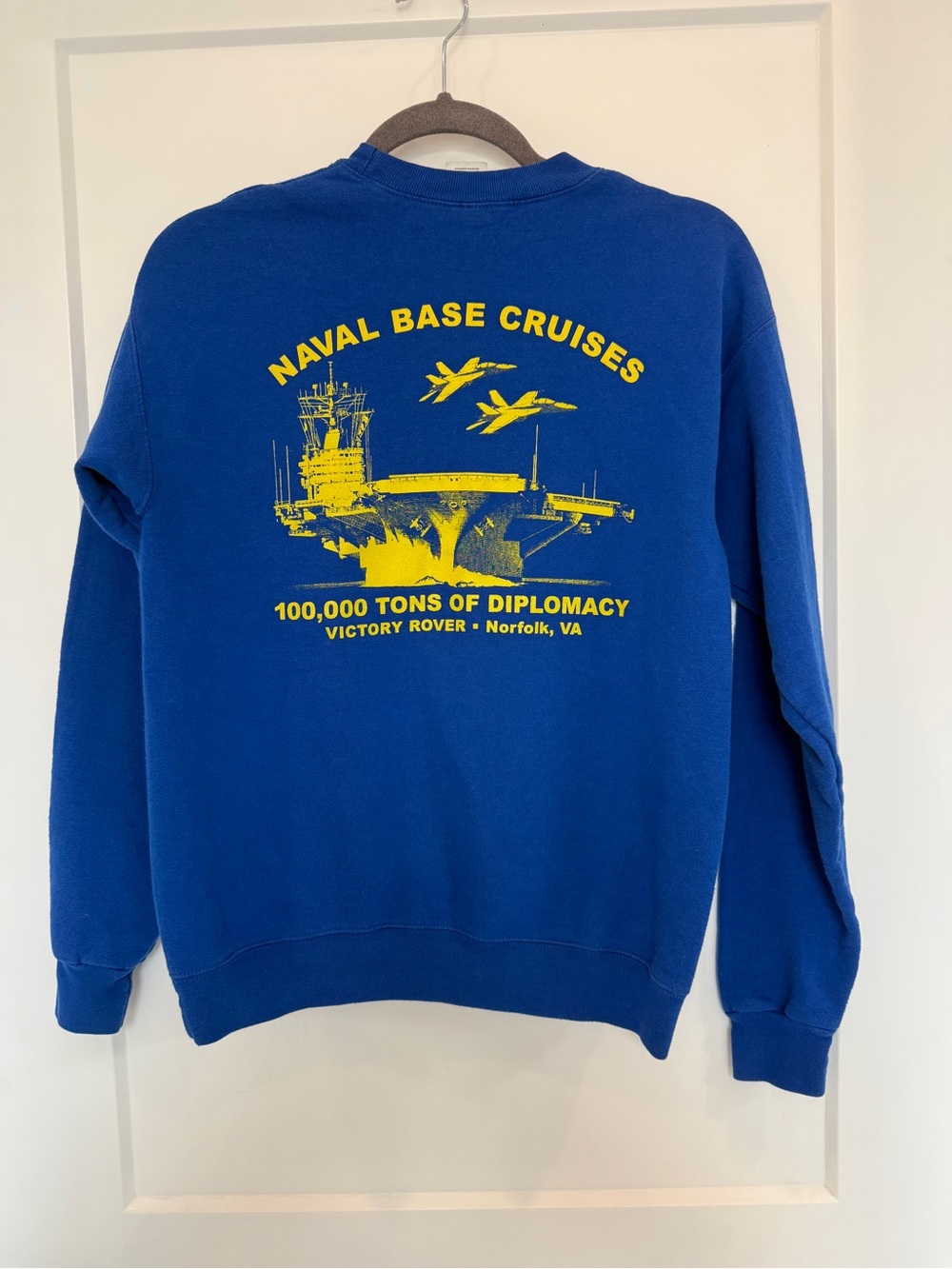 Hanes Royal Blue Crewneck Sweatshirt with Yellow Naval Graphic